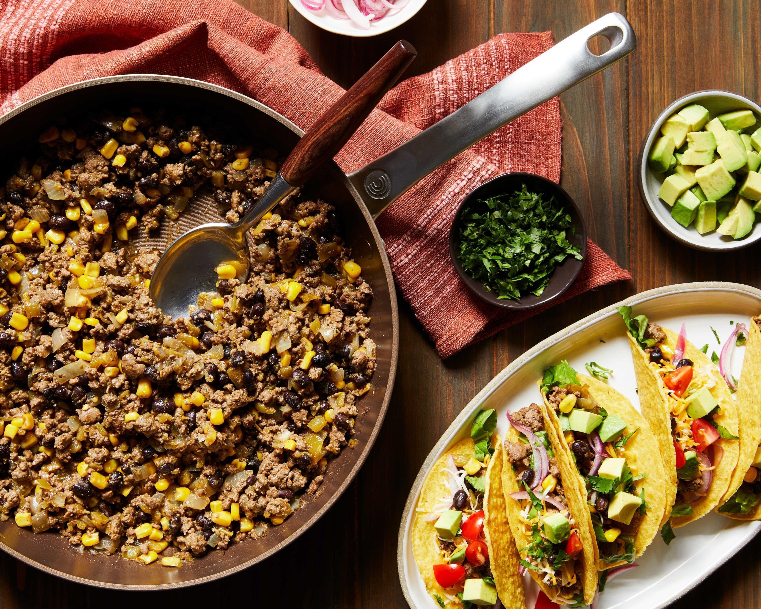 Green Chile Beef Tacos with Black Beans - Circulon Cookware