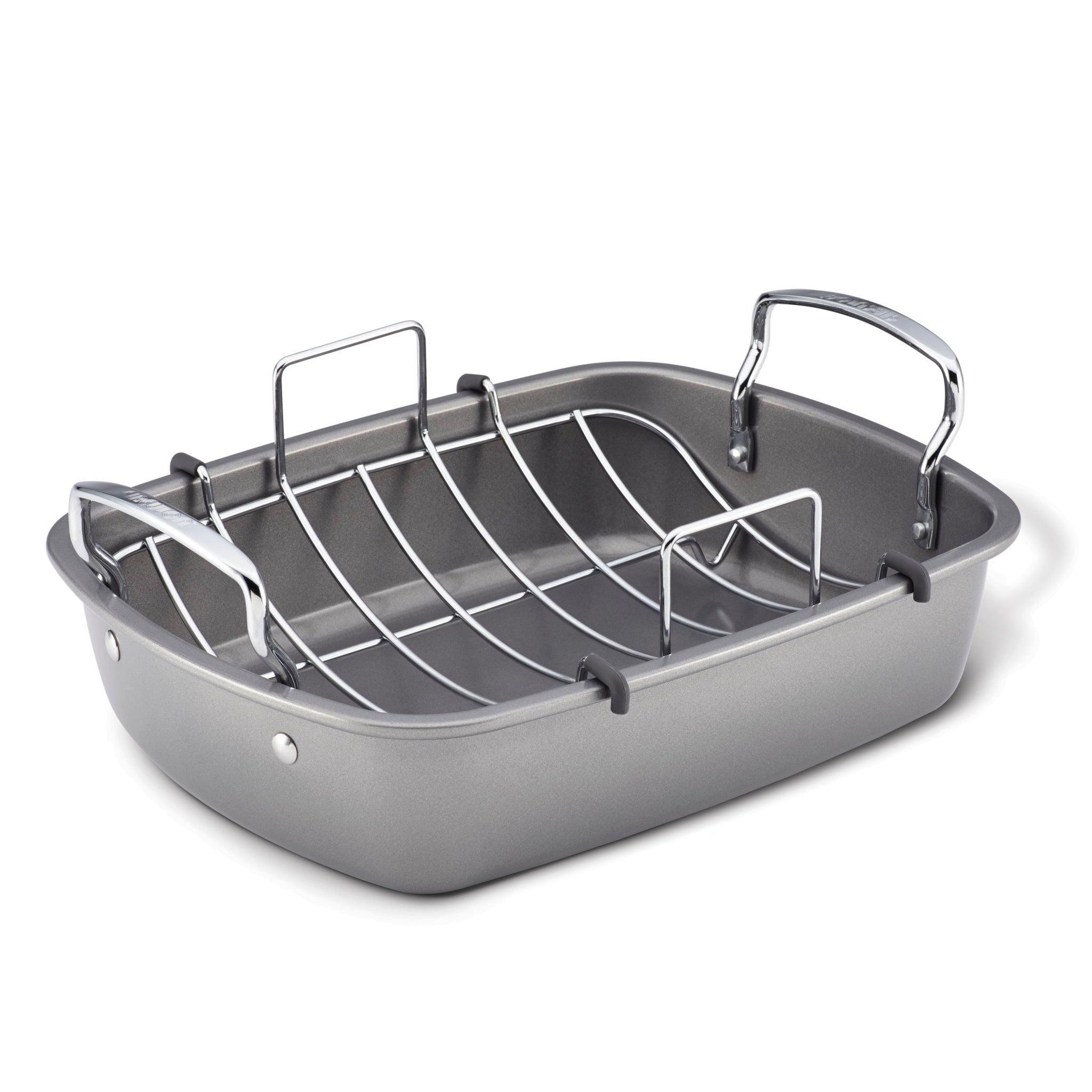 Turkey Roasting Pan with Rack (Grey/Black), by Home Basics | Carbon Steel Non-Stick Pan with Handles | 20 Roaster Great for Ham, Roast Beef, and