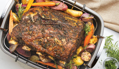 Standing Rib Roast cooked in Nonstick Roasting Pan with Easy Serve Rack