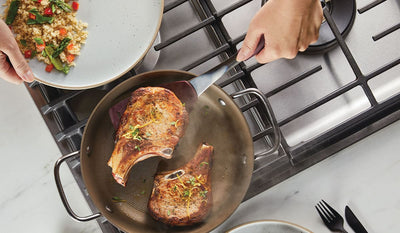 Lemon Thyme Pork Chops with Quinoa, Asparagus and Red Peppers