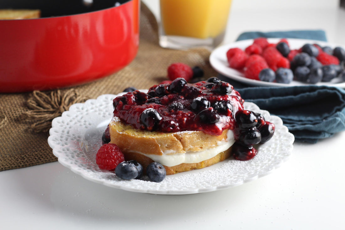 Coconut Cheesecake Stuffed French Toast with Berry Sauce