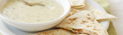 Cream of Tomatillo Soup with Pico-Jack Grilled Quesadillas