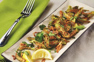 Fried Okra and Shallots with Fresh Cilantro