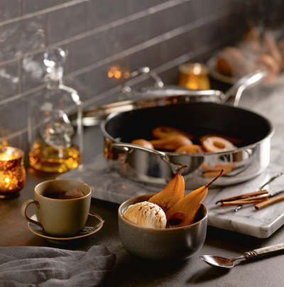 Balsamic Poached Pears with Vanilla Ice Cream