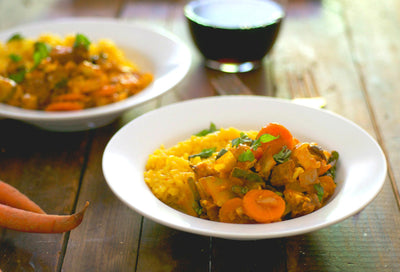 Homemade Tofu Masala Stir-Fry with Saffron Rice