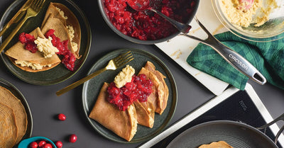 Spiced Chocolate Crepes with Seasonal Cranberry Compote