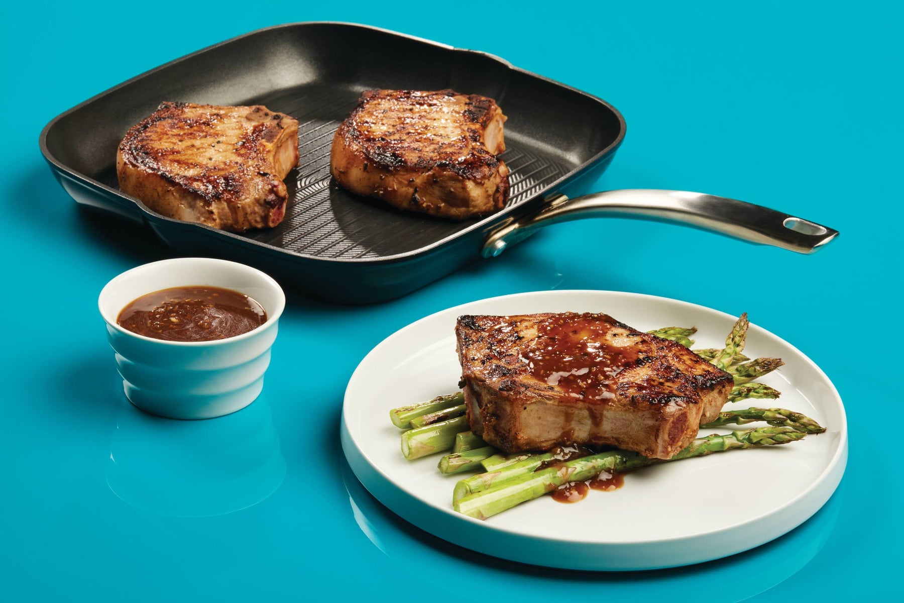 Glazed Grilled Pork Chops with Asparagus