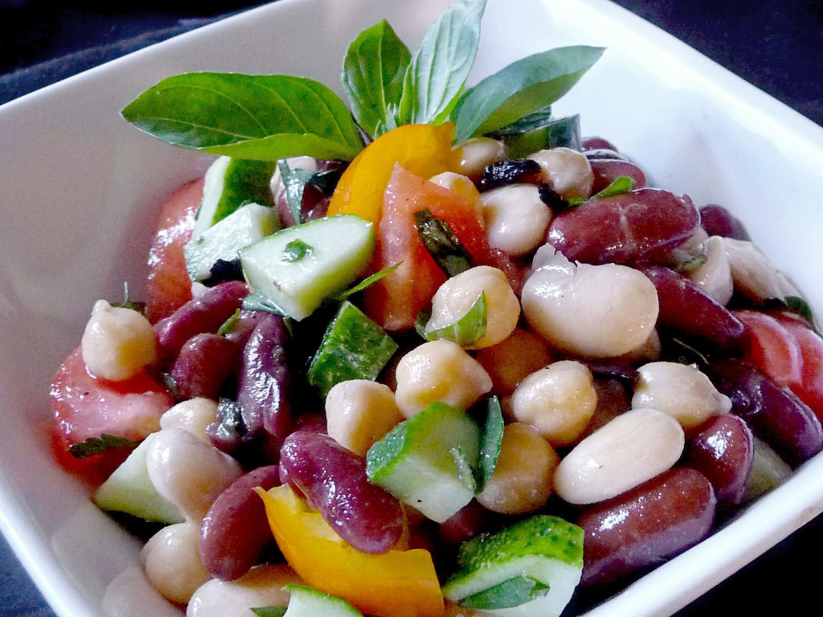 Mediterranean Mixed Bean Salad with Heirloom Tomatoes and Herbs