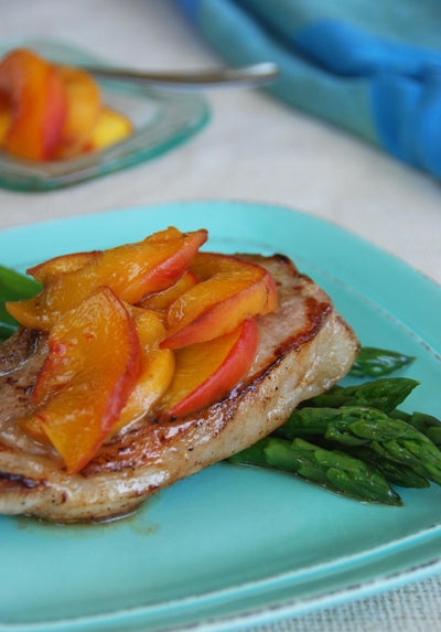 Pan Roasted Pork Chops with Glazed Peaches