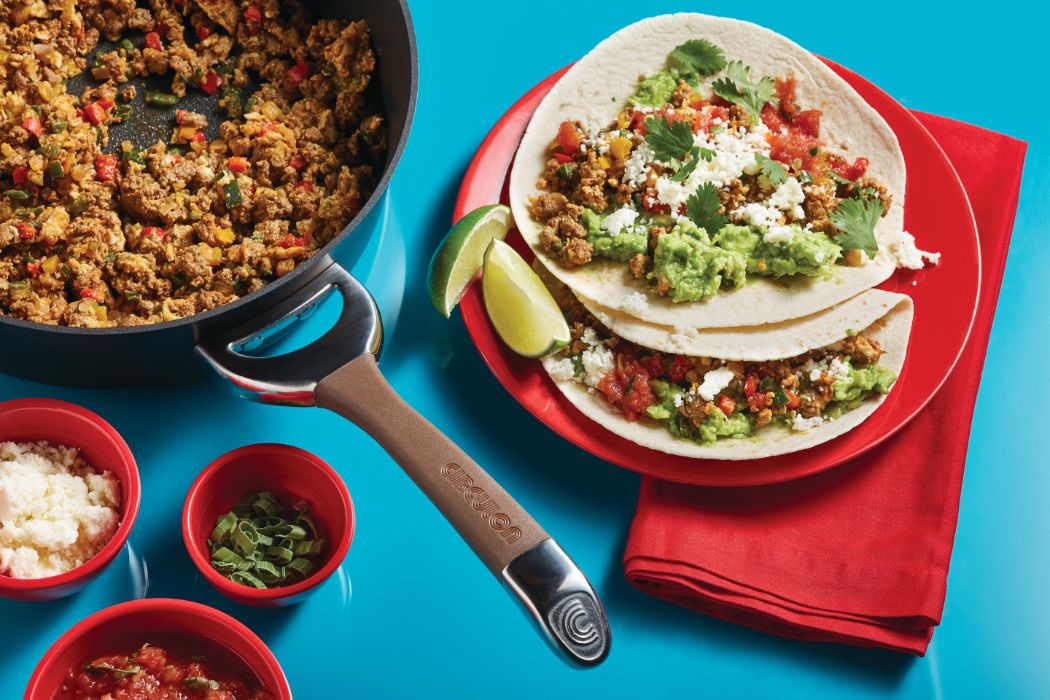 Spicy Stir-Fried Chorizo and Veggie Breakfast Tacos
