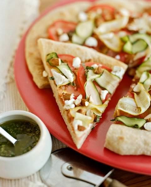 Spring Vegetable and Almond Pizza