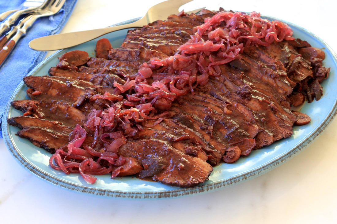 Wine and Tomato Braised Brisket with Spicy Red Onion Jam