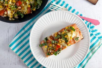 Maple-Mustard Salmon with Corn and Basil