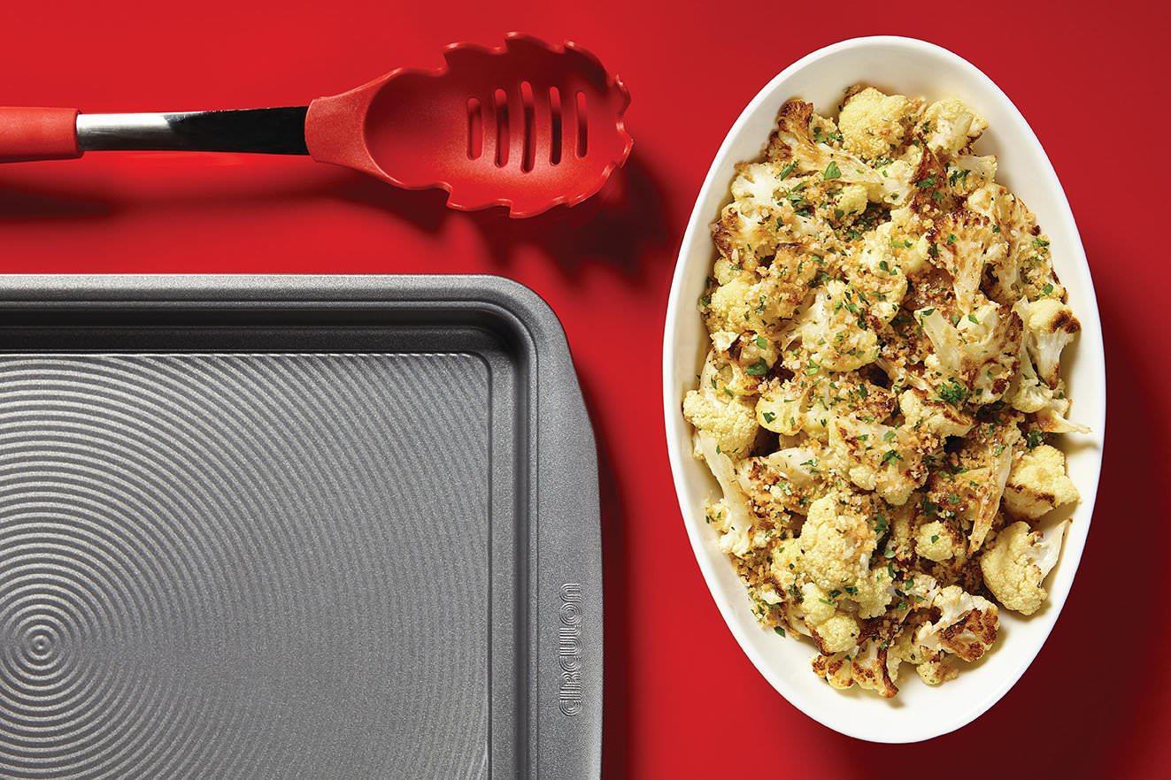 Roasted Cauliflower with Buttery Parmesan Bread Crumb Topping