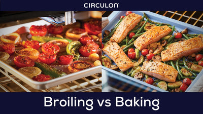 understanding baking vs broiling image of vegetables being broiled and salmon being baked