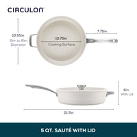 Ceramic Nonstick 5-Quart Sauté Pan with lid, handles & measurement marks.
