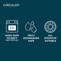Icons and text highlight the stain-resistant Ceramic Nonstick 5-Quart Sauté Pan.