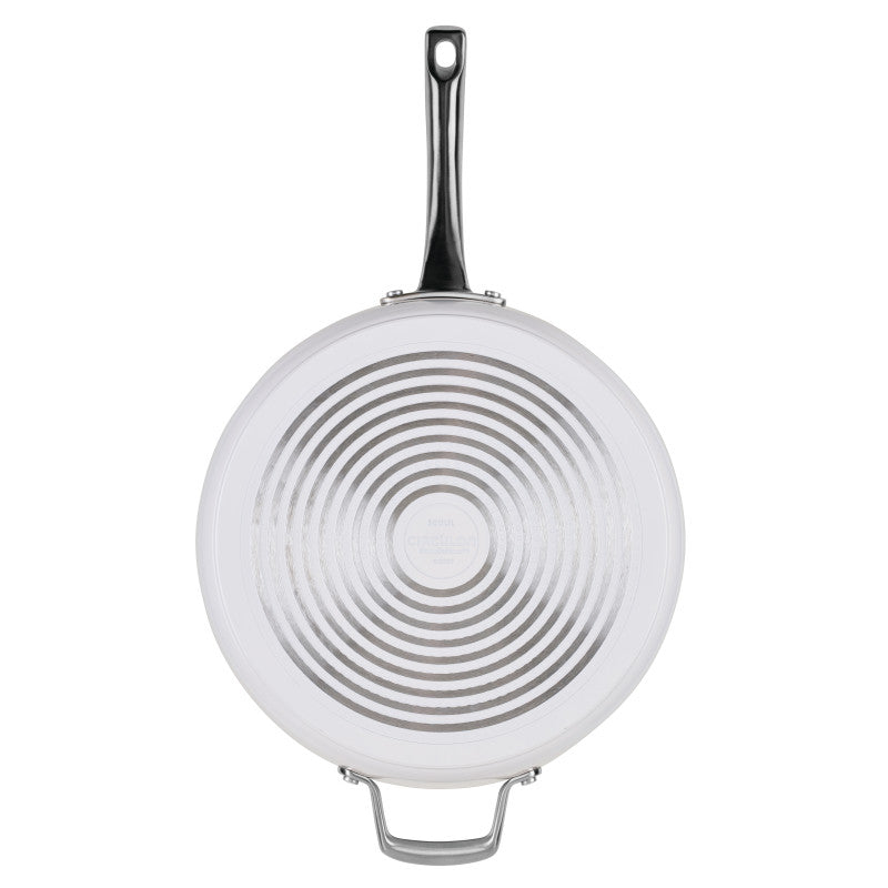 Ceramic Nonstick 5-Quart Sauté Pan with laser-etched concentric circles base.