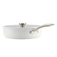 Ceramic Nonstick 5-Quart Sauté Pan with glass lid, stain resistant and sleek.