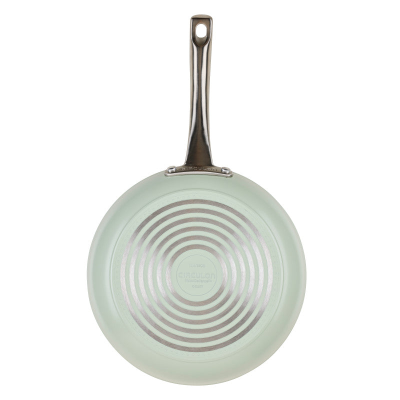 Light green Ceramic Nonstick 2-Piece Skillet Set with metal handles.
