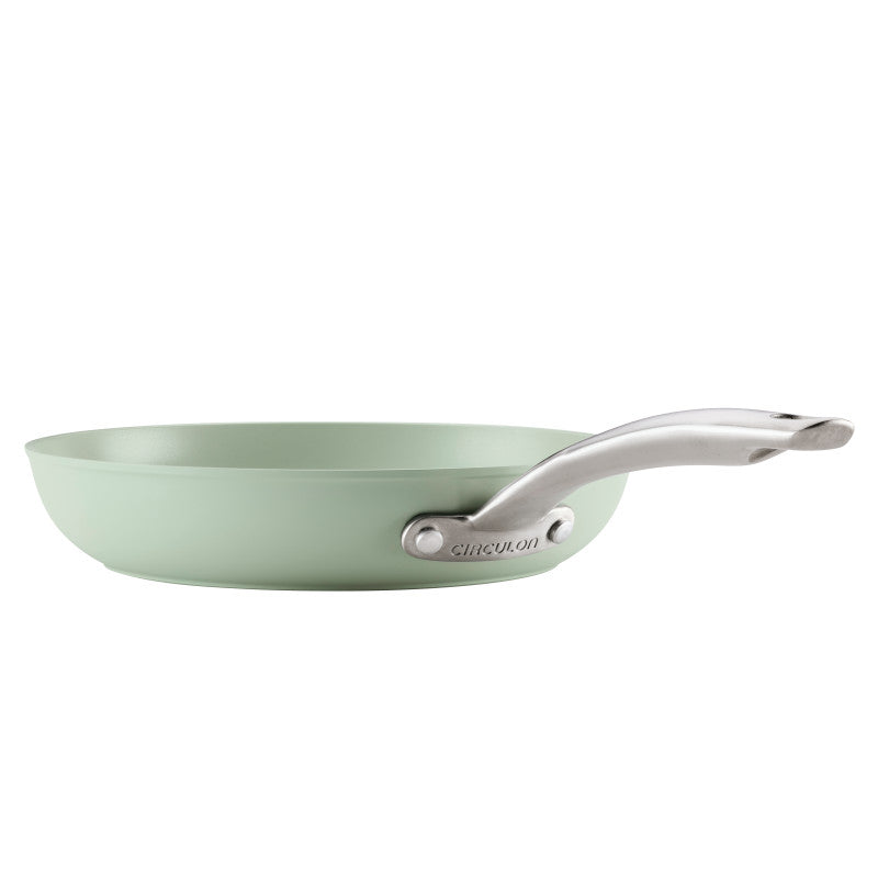 Light green Ceramic Nonstick 2-Piece Skillet Set, side view.