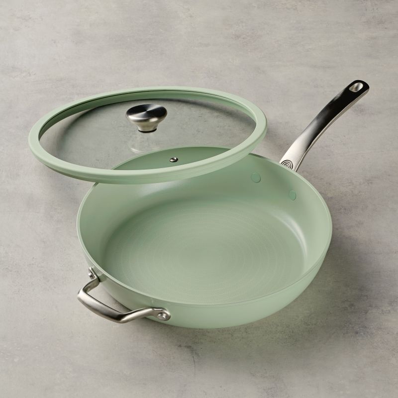 Ceramic Nonstick 12-Inch Frying Pan with glass lid; stain & scratch resistant.