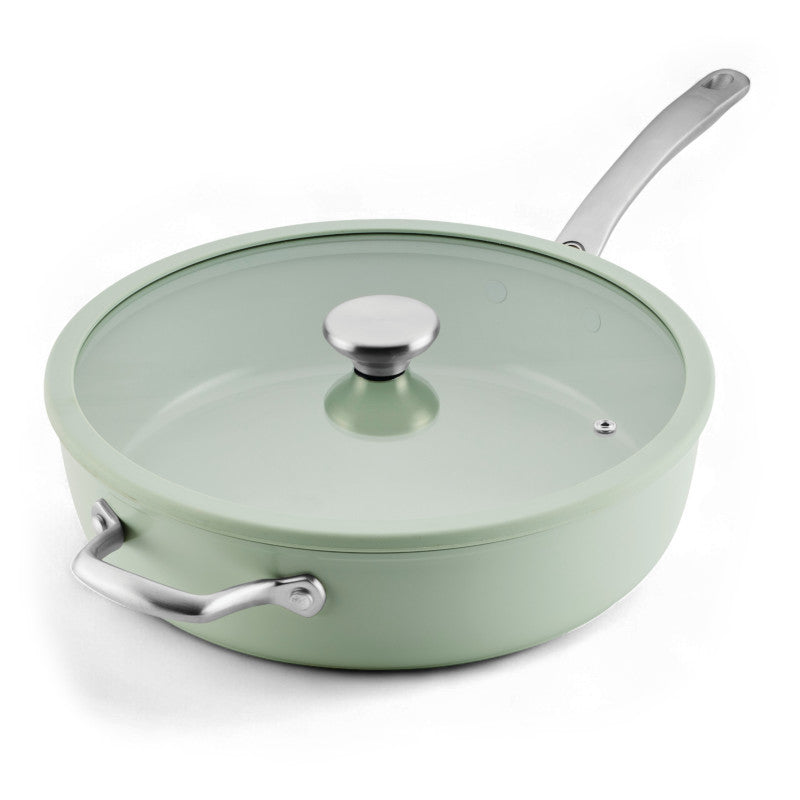Ceramic Nonstick 5-Quart Sauté Pan with glass lid and metal handles.