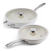 Ceramic Nonstick 4-Piece Cookware Set with glass lids and metal handles.