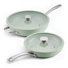 Ceramic Nonstick 4-Piece Cookware Set with green pans and glass lids.