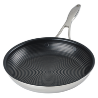 Non-stick frying pan with concentric circles and a metallic handle.