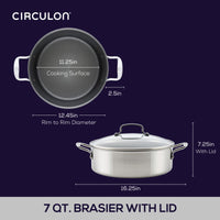 Top and side views of C1 Series 7-Quart Braiser with Lid, showing dimensions.