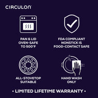 Icons show: C1 Series ScratchDefense Nonstick 7-Qt Braiser—oven-safe, nonstick.