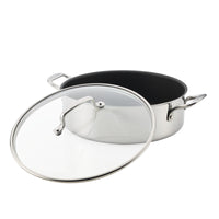C1 Series 7-Qt Nonstick Braiser with lid and two handles beside it.