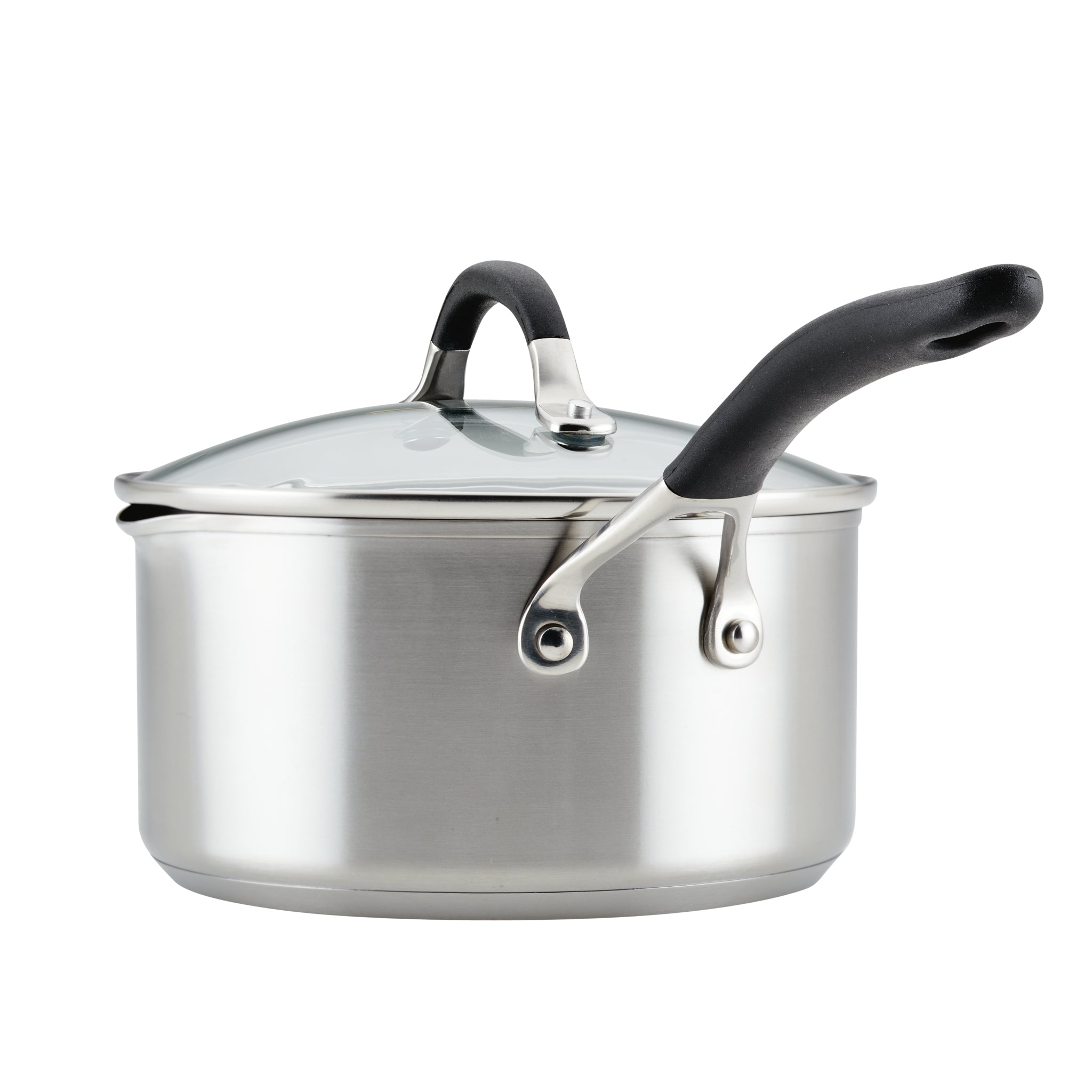 Circulon Cookware 3 Quart Covered Straining Saucepan with Pour Spouts in  Oyster Gray, NFM