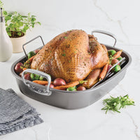 Roast turkey with vegetables in a Nonstick 18"x15" Oval Roaster with Rack.