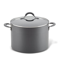 Large gray cooking pot with a glass lid and black handles.