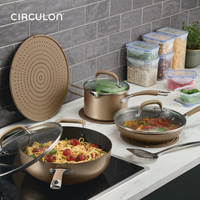 Countertop with ScratchDefense Nonstick Cookware and storage containers.