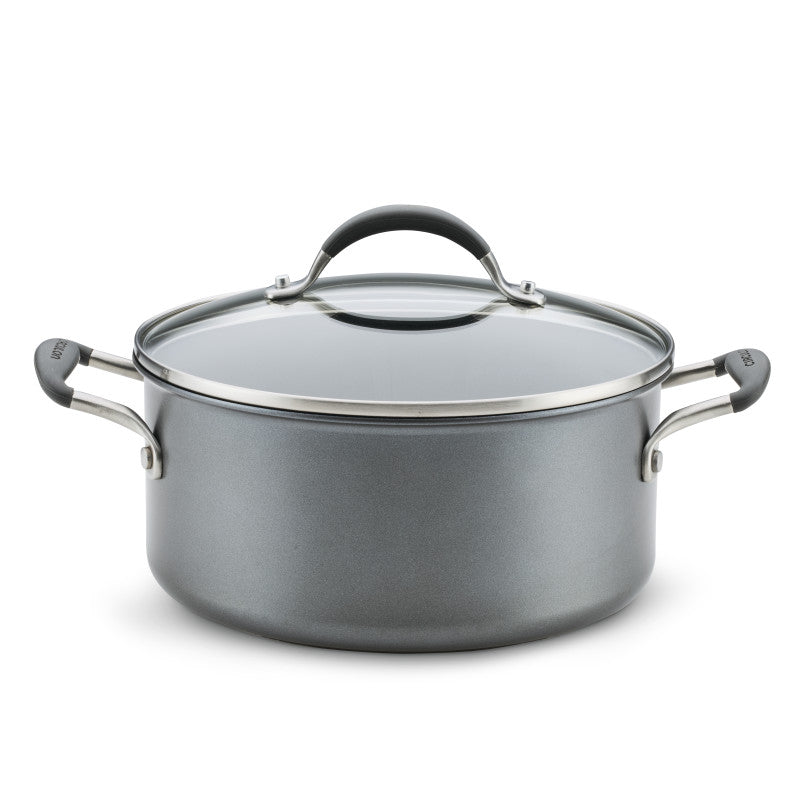 5-Quart ScratchDefense Nonstick Dutch Oven with glass lid, gray.