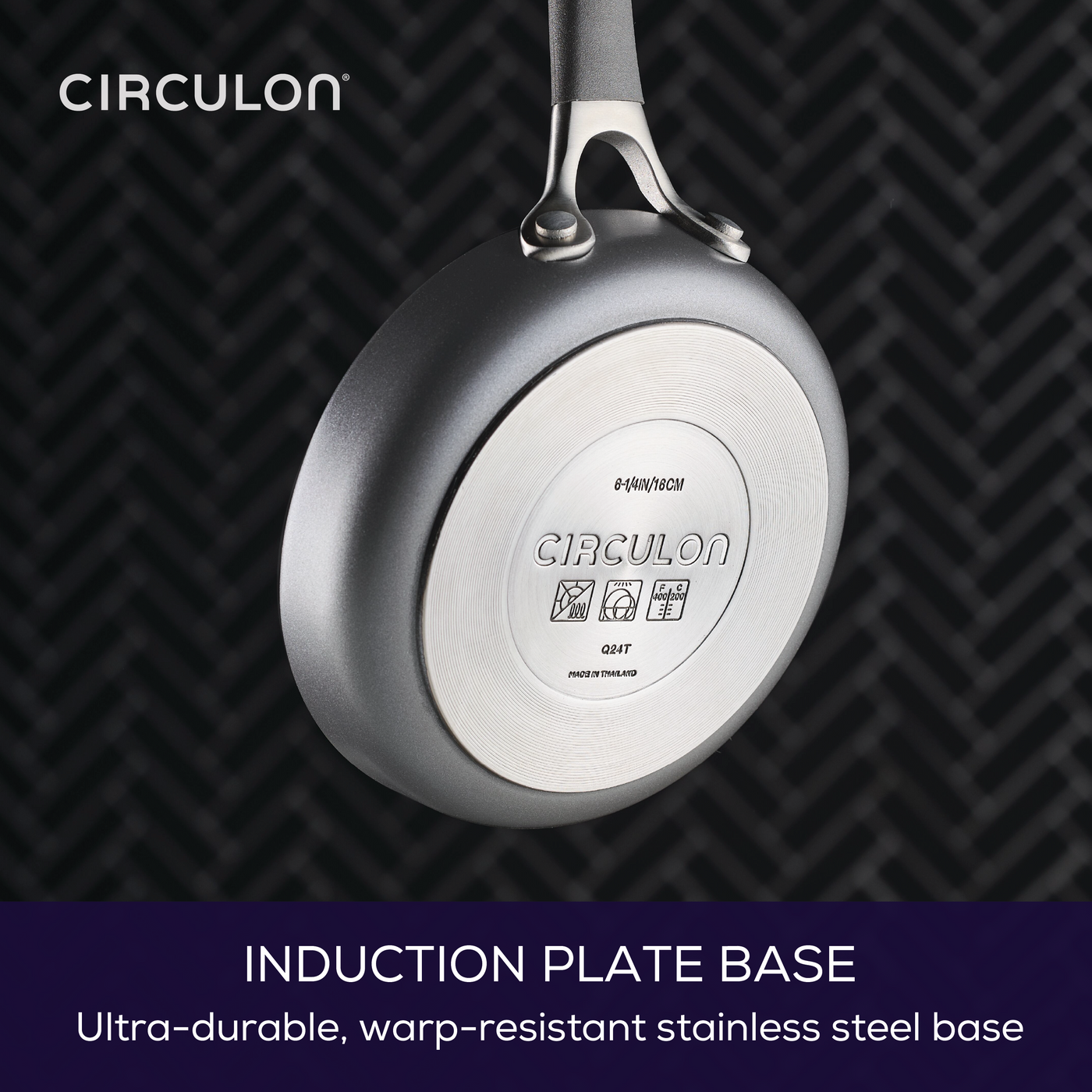 Bottom view of Circulon 6.25-Inch Open Skillet with induction base.