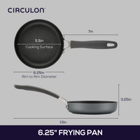 Diagram of a grey 6.25-Inch Open Skillet with labeled dimensions.