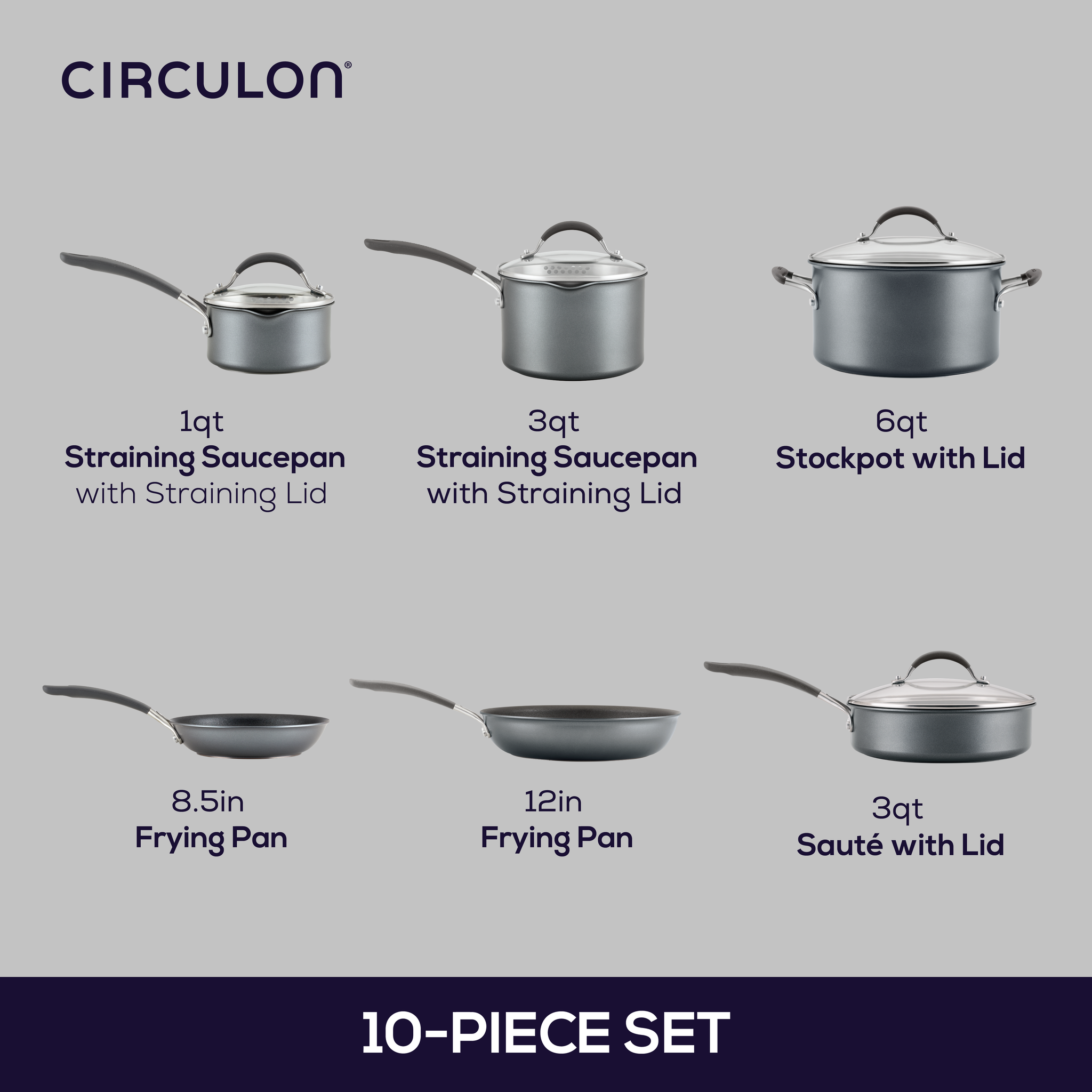 Circulon Cookware 10-Piece Nonstick Cookware Set with Bonus Slotted Turner  in Stainless Steel