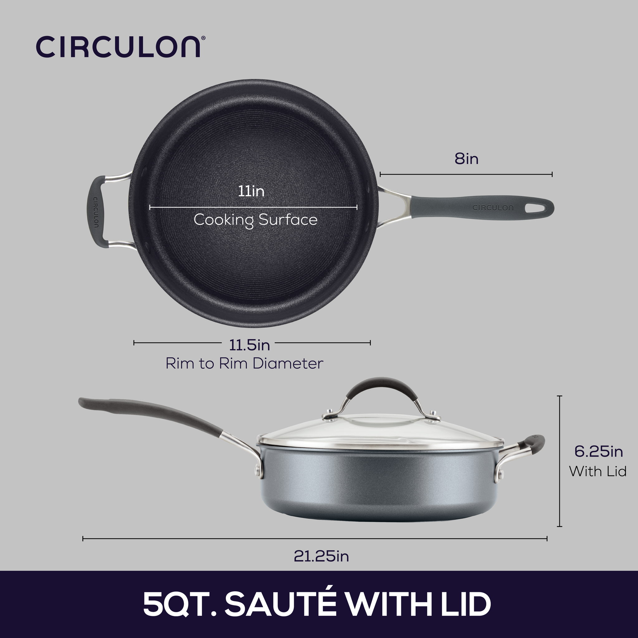 Saflon Stainless Steel 5 Qt Saute Pot with Glass Lid