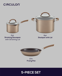 Durable 5-Piece Nonstick Aluminum Cookware Set: saucepan, stockpot, fry pan.