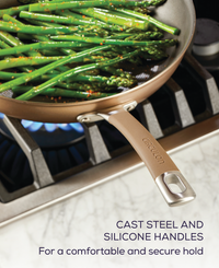 5-piece nonstick cookware set with durable aluminum, steel, and silicone handle.