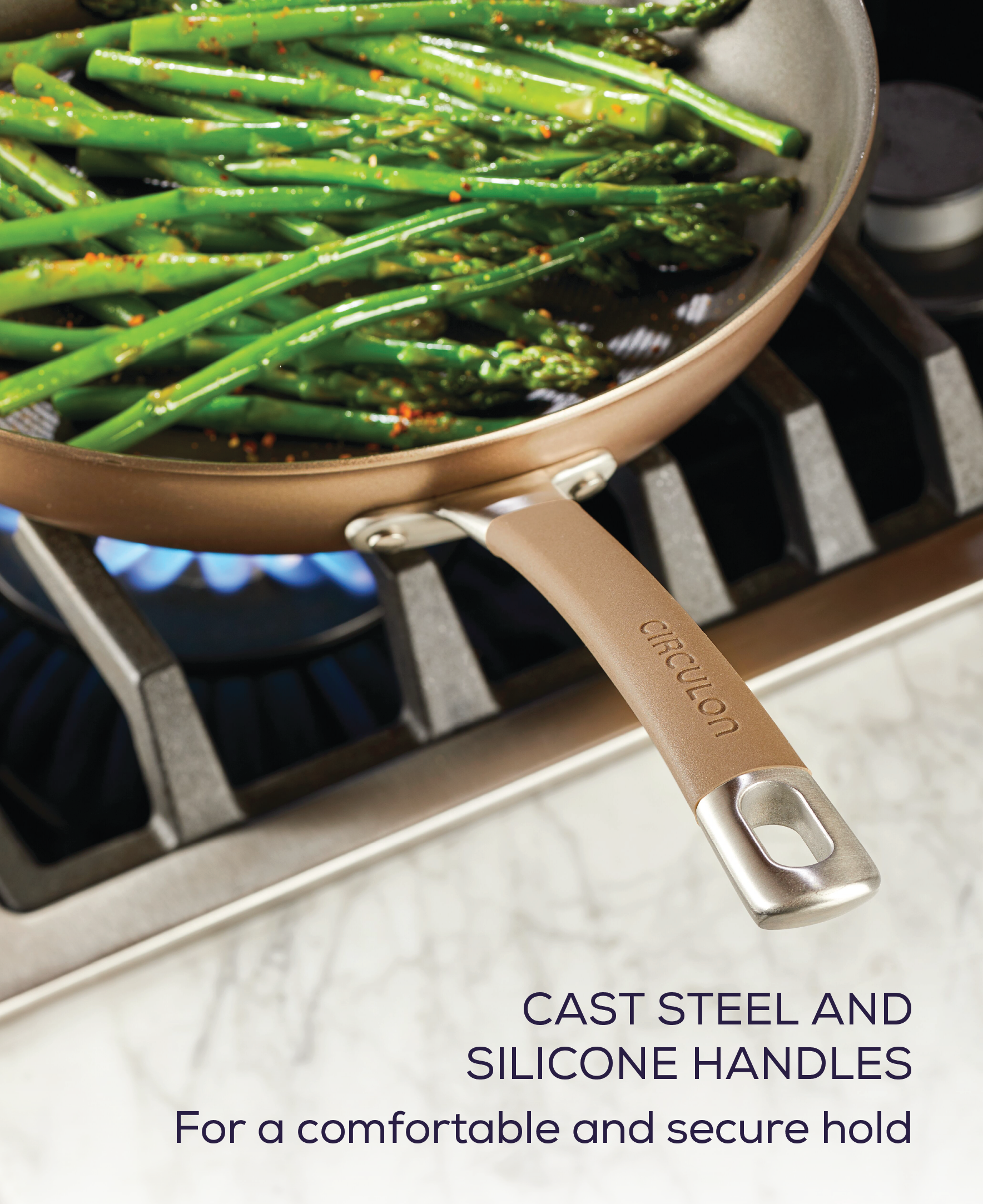 5-piece nonstick cookware set with durable aluminum, steel, and silicone handle.