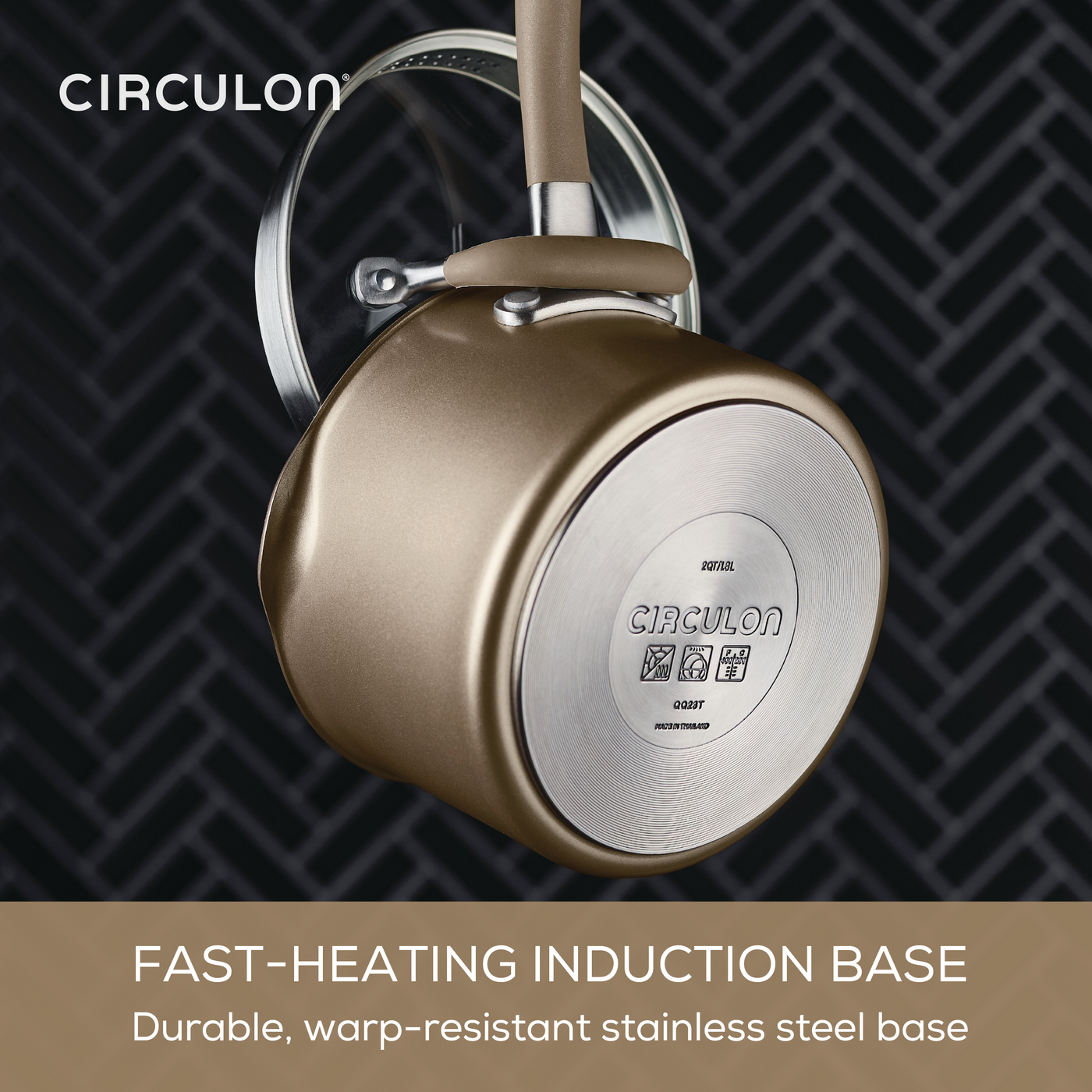 Rear view of a Circulon A1 pot from the 13-Piece ScratchDefense Nonstick Set.