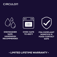 The Nonstick Bakeware Set boasts a durable nonstick system, includes safety icons, and is backed by a limited lifetime warranty.