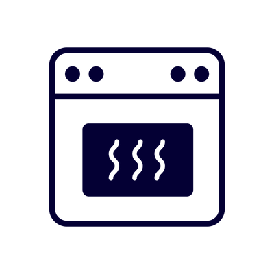 Icon of an oven with three wavy heat lines inside.
