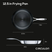 12.5-inch frying pan with dimensions shown from top and side views.