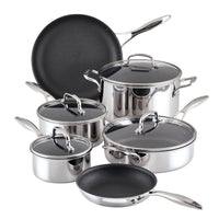ScratchDefense™ 10-piece clad nonstick cookware set with glass lids.